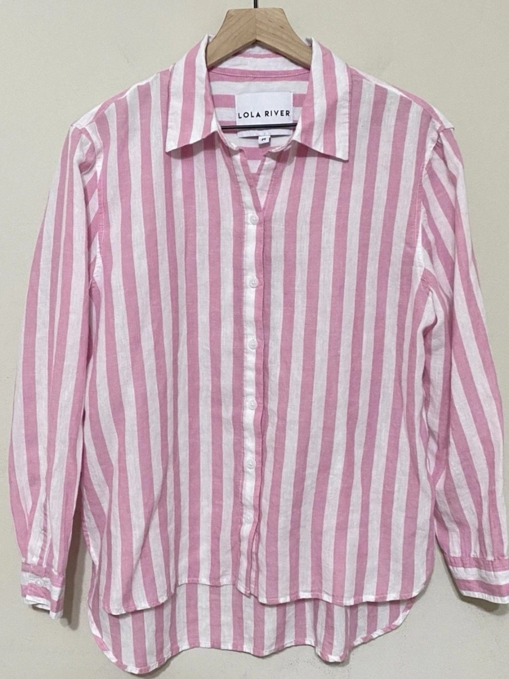 Lola River Pink & White Striped Button-Down Shirt Large Flannel Top